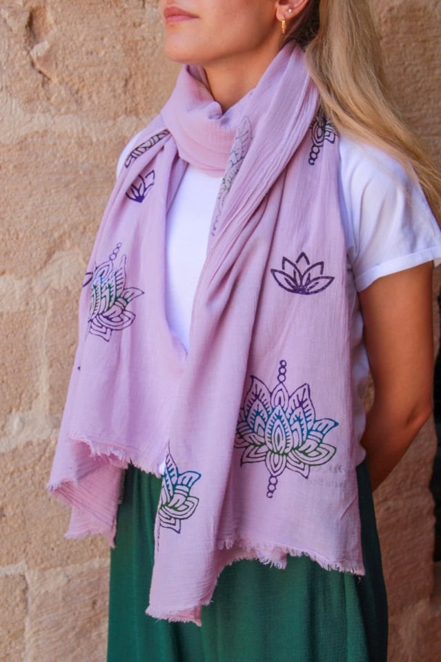 Lila Lotus & Nilüfer Organik Pamuk Şal