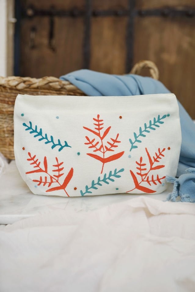 Somon & Turkuaz Zeytin Yaprakları - Makyaj Çantası