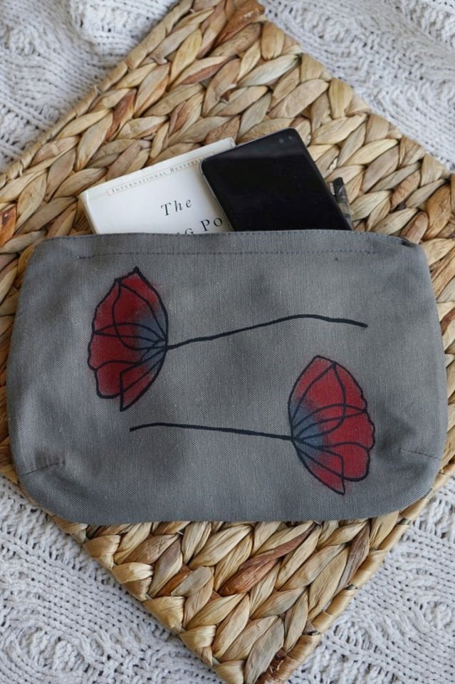 Kırmızı Gelincikler Desenli Makyaj Çantası