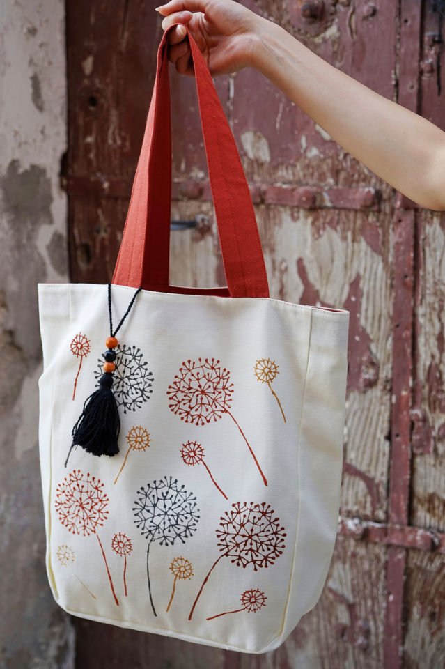 Sonbahar Karahindibaları Desenli Kalın Keten Çanta