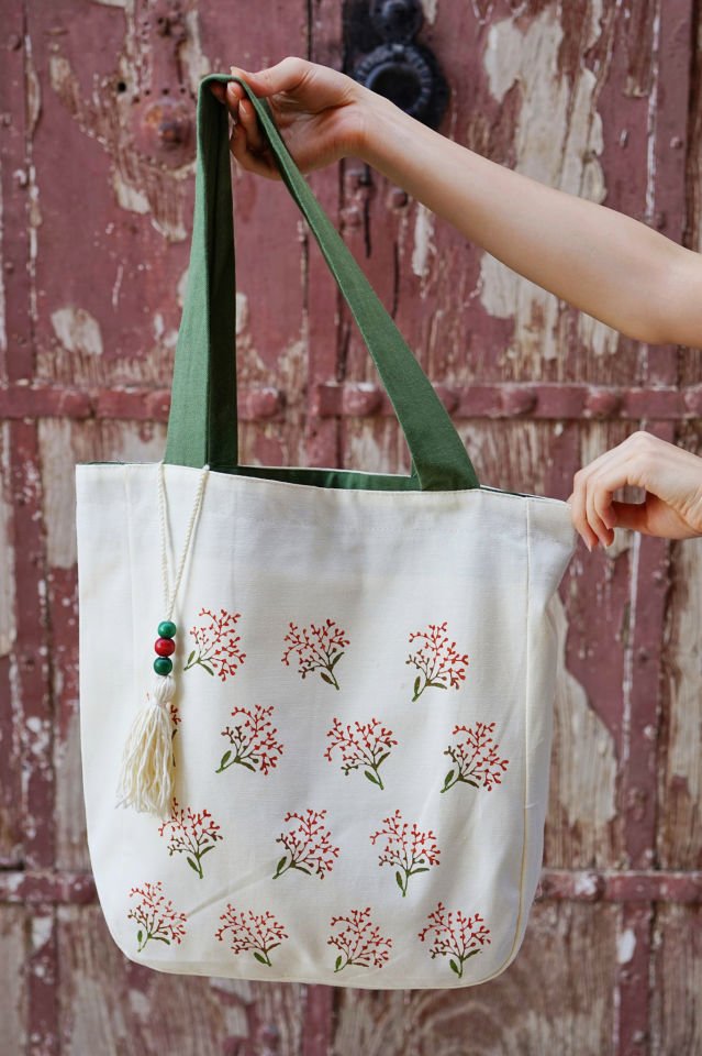 Sonbahar Mimozaları Desenli Kalın Keten Çanta