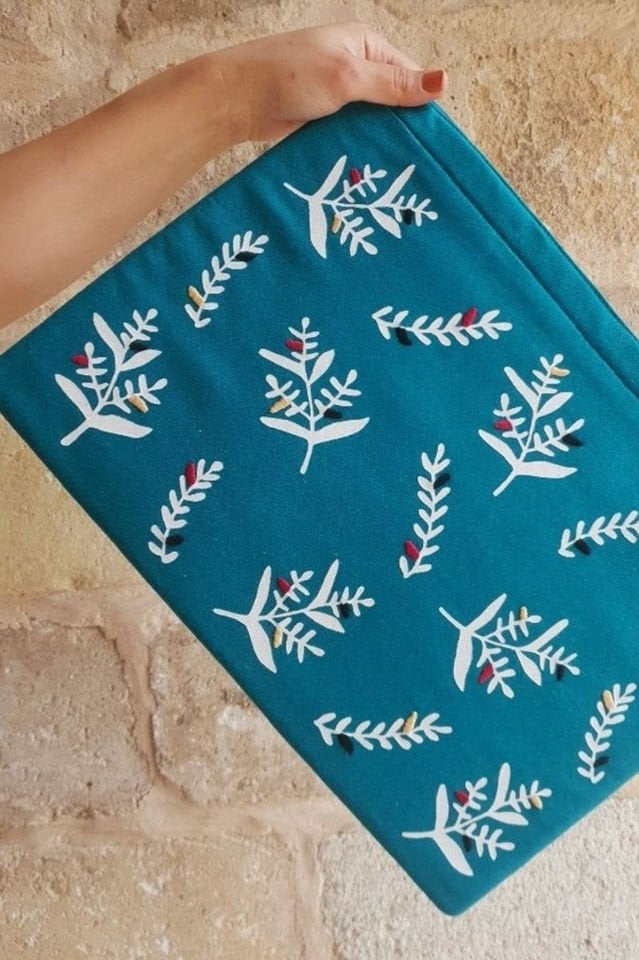 Petrol Zeytin Yaprakları Desenli Portföy & Laptop Çanta