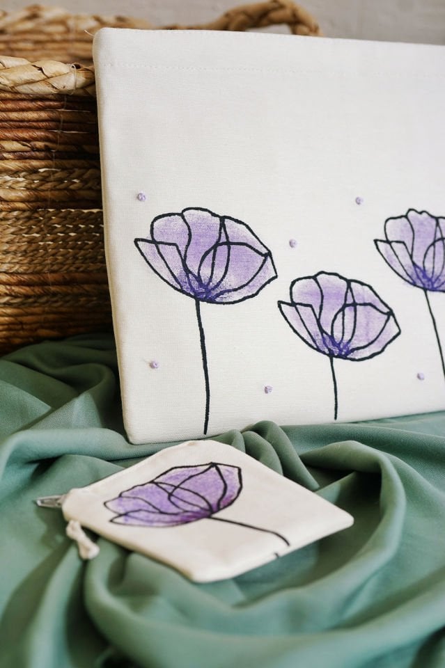 Mor Gelincikler Desenli Portföy & Laptop Çanta