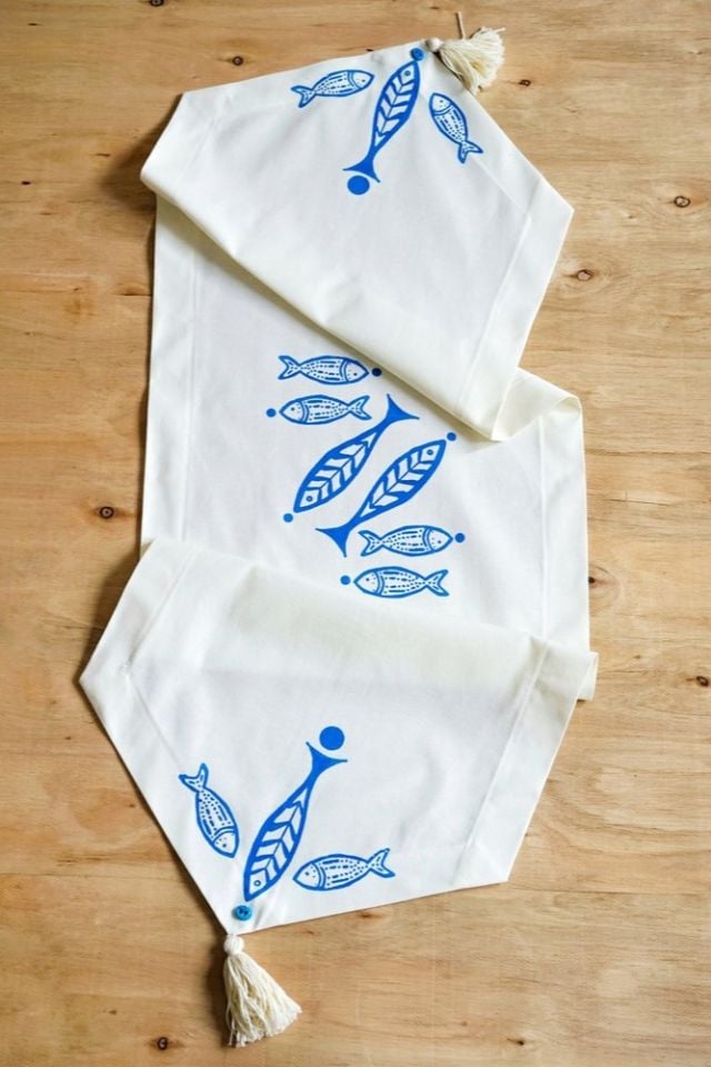 Çivit Balıklar Desenli Runner 45x135 cm.