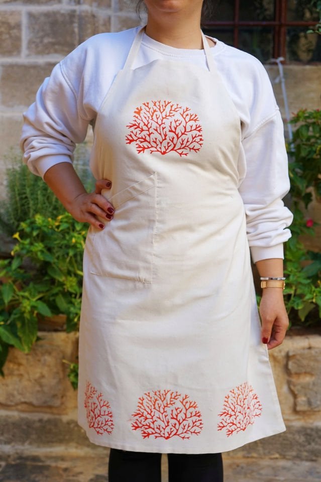 Mercanlar Desenli Amerikan Bezi Kumaş Önlük