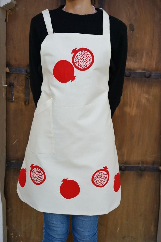 Bereketli Nar Desenli Kalın Keten Önlük